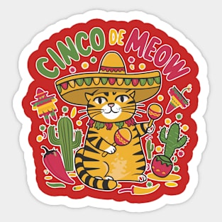 Cinco de meow - Cinco de mayo funny cat Sticker